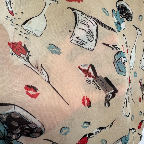 Cute Printed Scarf | Semi-Sheer Lipstick, Roses, Hearts Motif on Soft Neutral - Picture 3 of 7